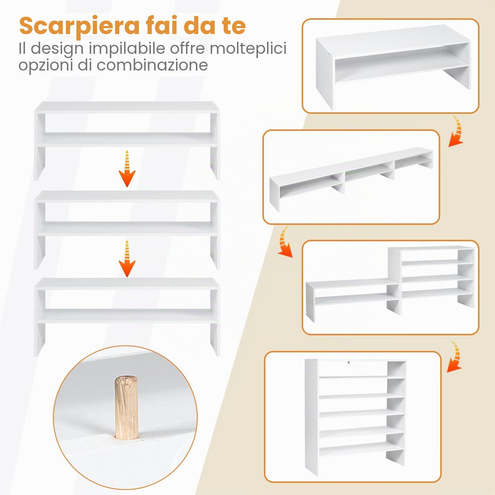 GIANTEX Scarpiera Impilabile a 6 Livelli Salvaspazio | Portascarpe da Porta Plastica Slim, 78x30x89cm, Bianco