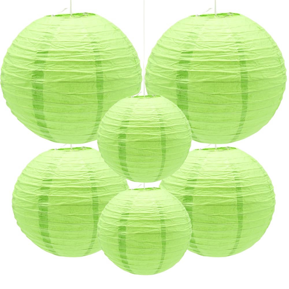 Yosawo Green 6 Pcs Paper Lanterns Chinese Round Light Decorative(8”10”12”/Green)