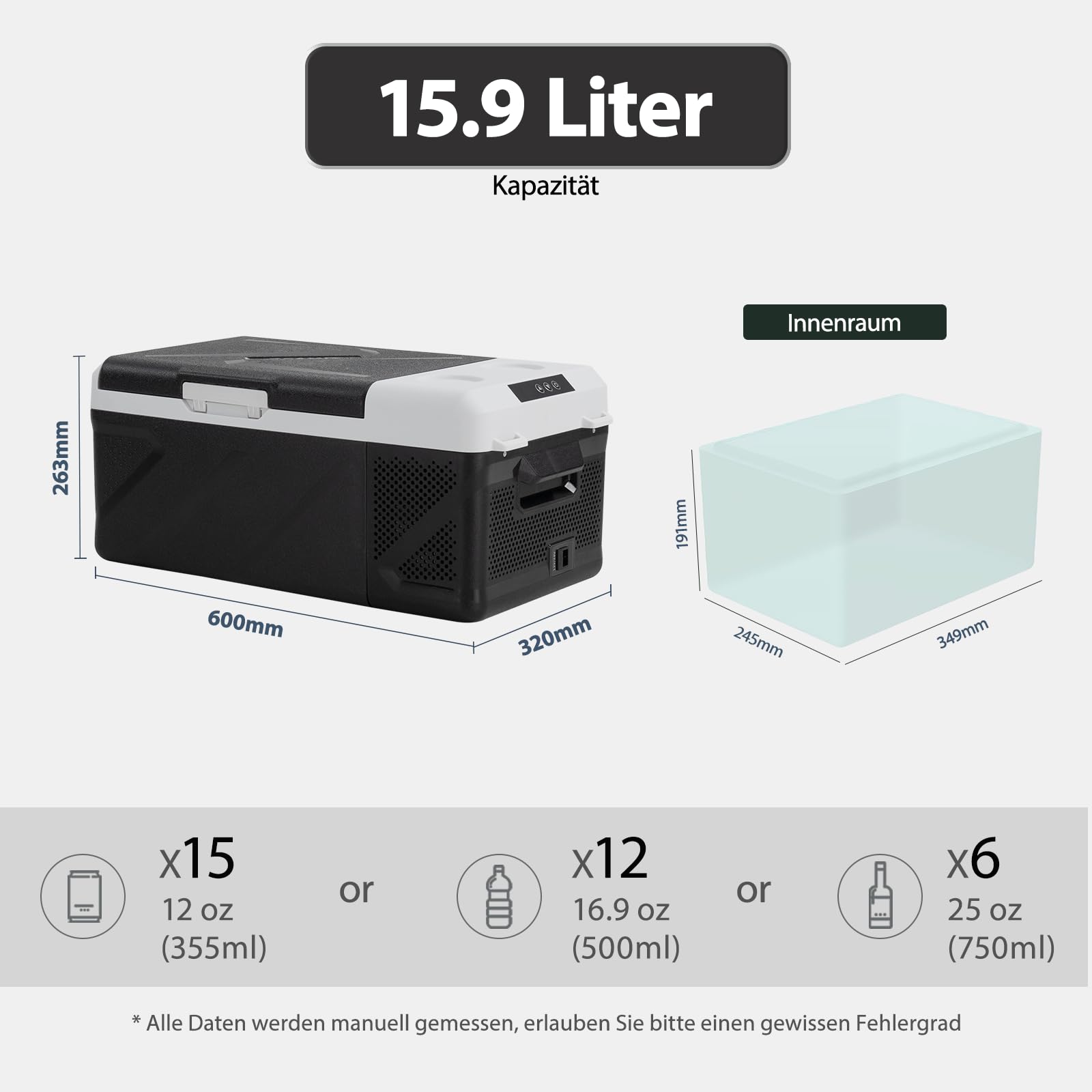 KM15 16L Kompressor Kühlbox Auto Mini Kühlschrank Elektrische Tragbare Camping-Kühlbox Gefrierbox 12/24v für Lkw, Boot, -20℃-20℃