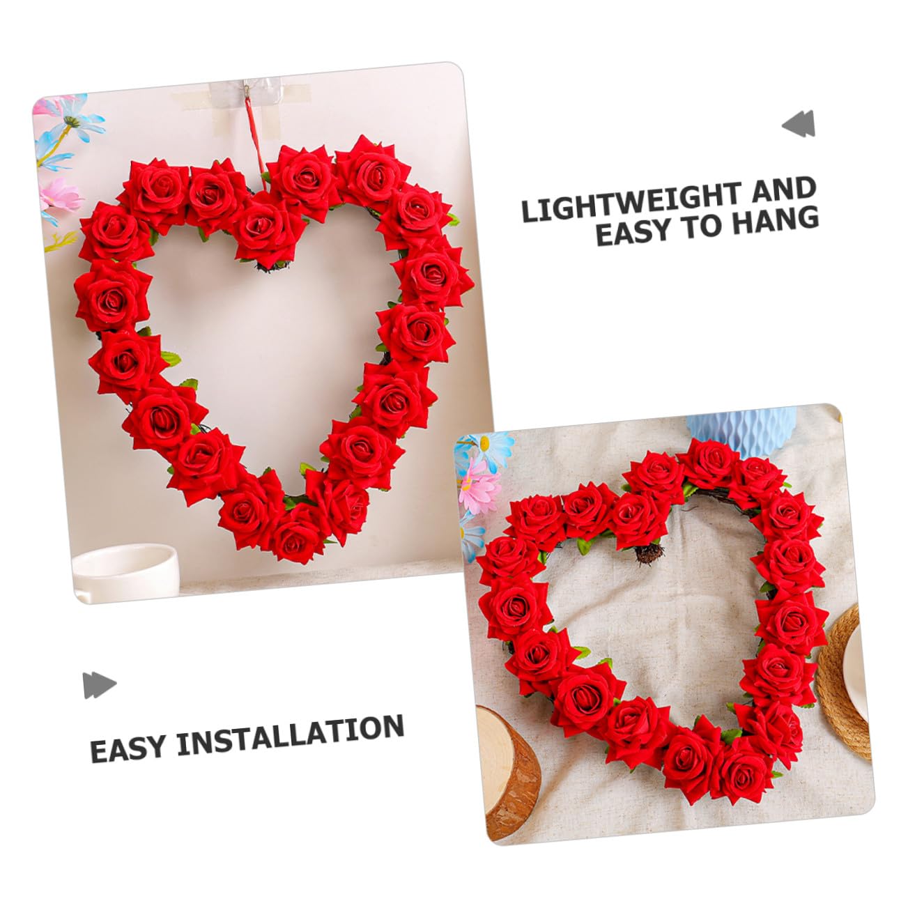 Alipis Guirnalda Corazón Rojo con Rosas Artificiales para San Valentín Decoración de Puerta y Pared Floral para Bodas y Fiestas Románticas