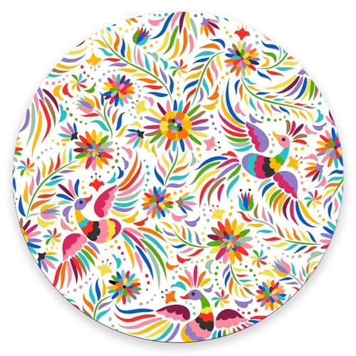 Alfombrilla de mouse con diseño floral mexicano, alfombrilla redonda de goma antideslizante para juegos, almohadilla personalizada para oficina y hogar, 7.9 x 7.9 x 0.12 pulgadas