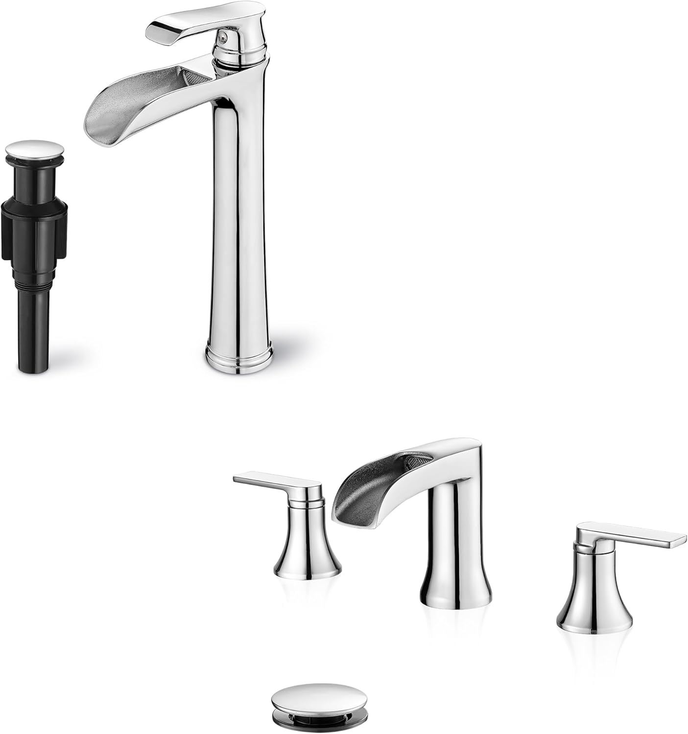 Waterfall Faucet for Bathroom Sink, Brass Bathroom Faucet 3 Hole, Bathroom Sink Faucets for Vanity Lavatory with Pop-up Drain, Chrome