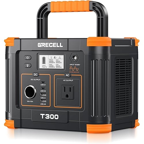 Portable Power Station 300W, GRECELL 230.88Wh Solar Generator with 60W USB-C PD Output, 110V Pure Sine Wave AC Outlet Backup Lithium Battery for Outdoors Camping Travel Home Blackout