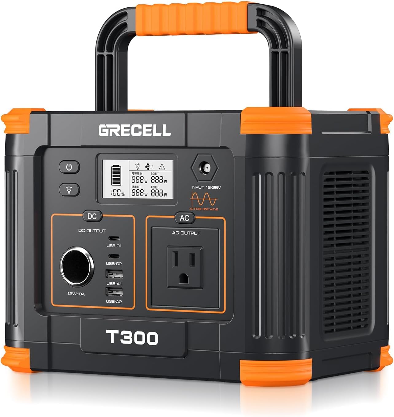 Portable Power Station 300W, GRECELL 288Wh Solar Generator with 60W USB-C PD Output, 110V Pure Sine Wave AC Outlet Backup Lithium Battery for Outdoors Camping Travel Hunting Home Blackout