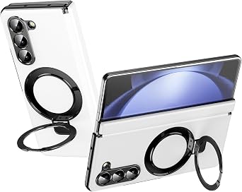 Phone Flip Case for Samsung Galaxy Z Fold 5 Case with Adjustable Stand,Luxury Leather Case [Built-in Kickstand] [Hinge Protection] Shockproof & Lightweight DesignWhite