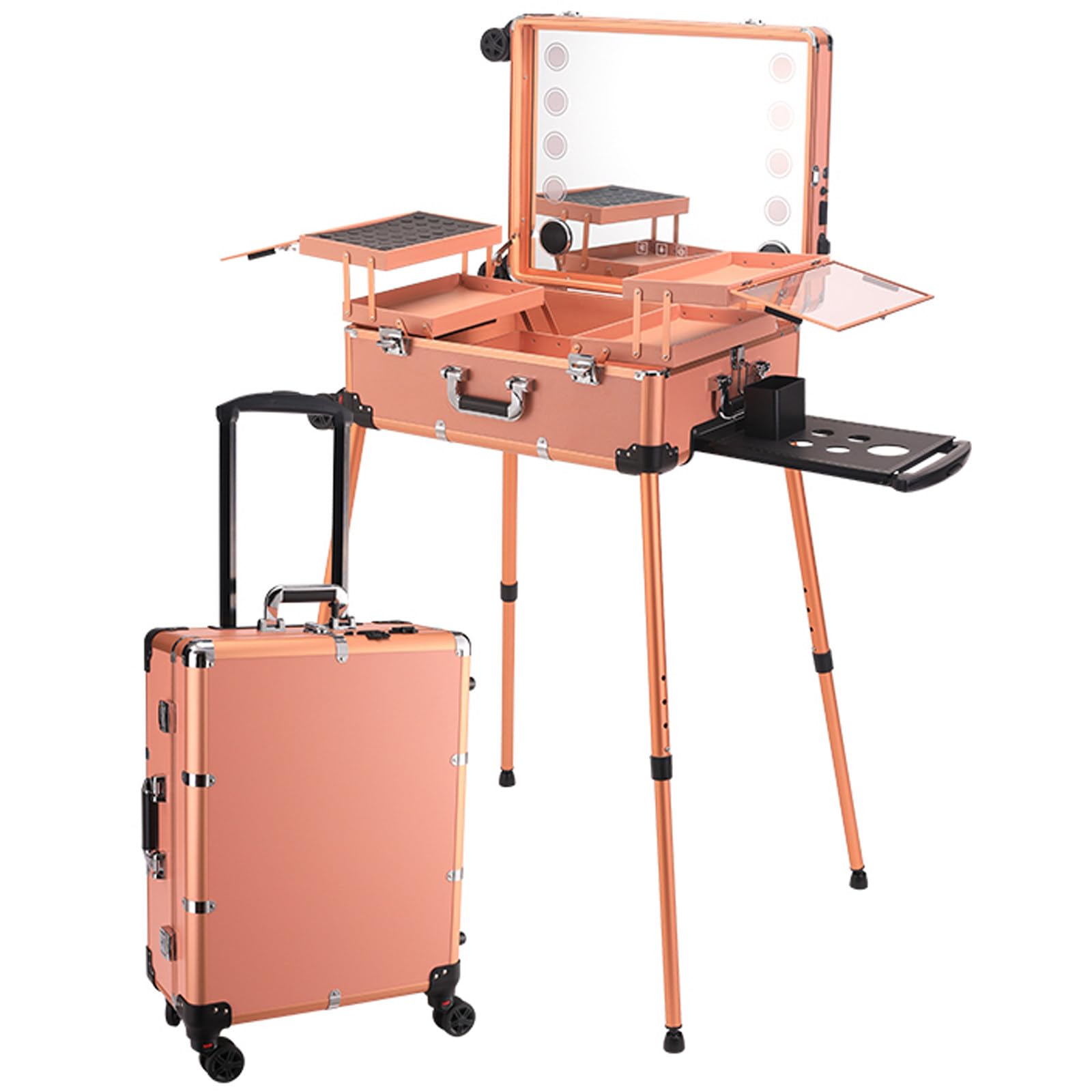 Maleta Con Ruedas Para Maquillaje, Estuche De Viaje Profesional Para Maquillaje, Estuche Con Ruedas Para Salón De Manicura, Estuche De Peluquería, Estuche Portátil Para Maquillaje Cosmético,RoseGold