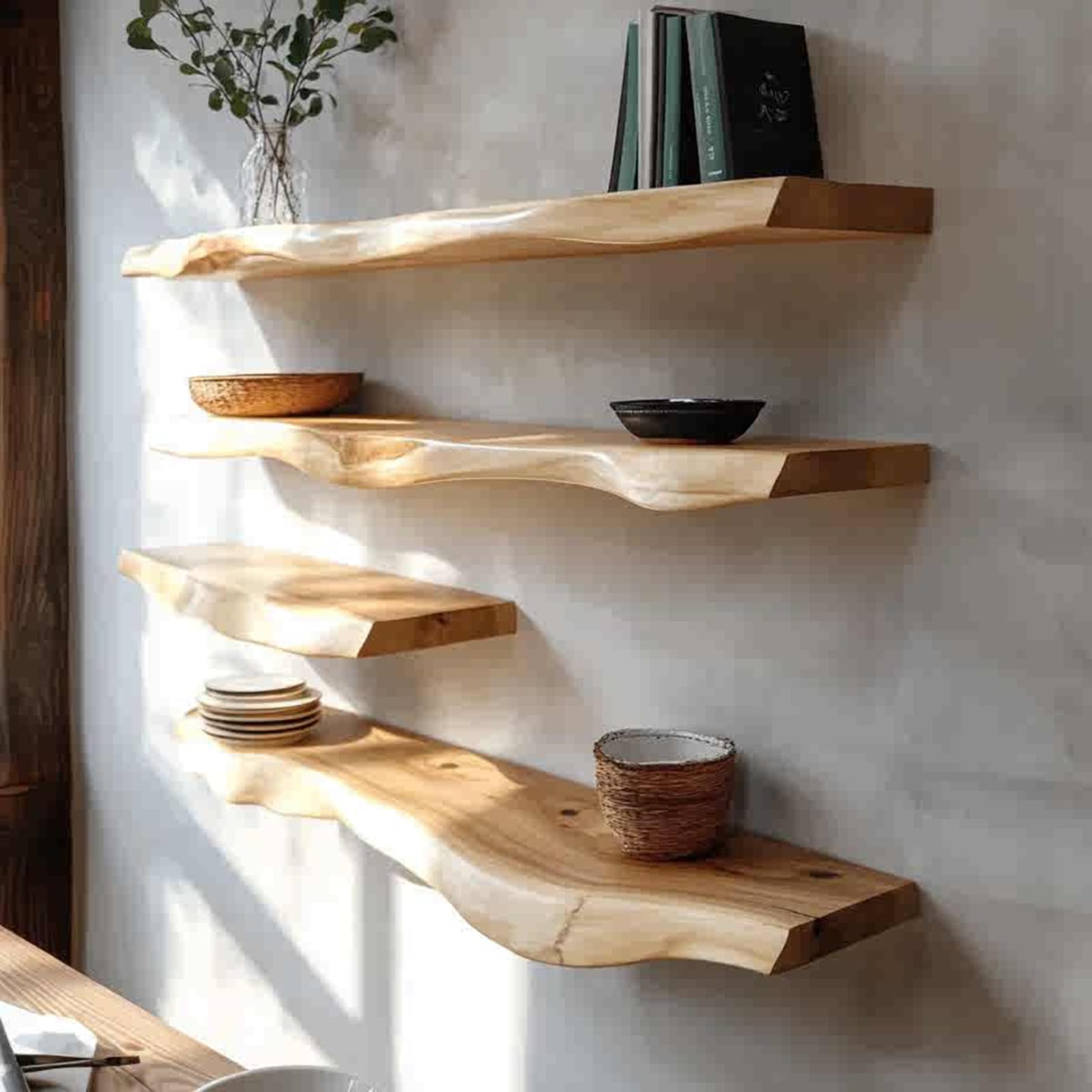 40/60/80/120/140cm Scaffale da Parete in Legno Massiccio, Mensole Galleggianti Irregolari Naturali con Staffe Invisibili, Mensole per La Decorazione del Soggiorno(Size:60cm)