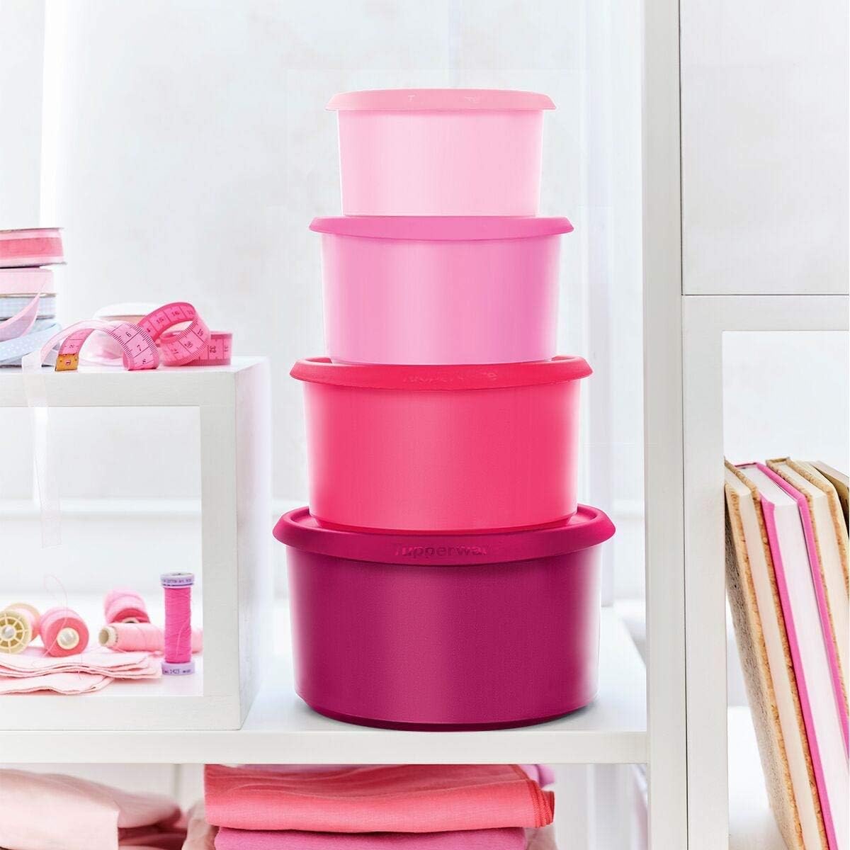 Tupperware One Touch Topper - Juego De 4 Botes Apilables Con Sello Negro