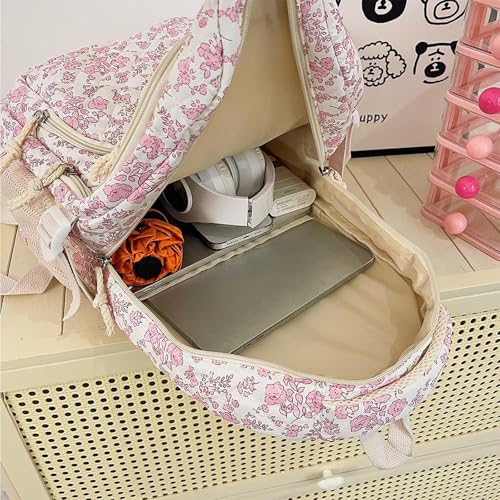 3PCS Backpack Set with Cute Floral Quilted Backpack Bags, Aesthetic Floral Bookbag, Large Quilted Daypack (bule)3