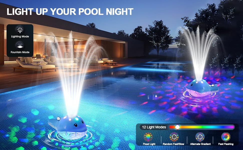 Floating Pool Fountain with Lights – Submersible Waterfall for Above Ground Pools & Ponds – Color Changing Sprays, Outdoor Water Feature for Garden Decoration image 5