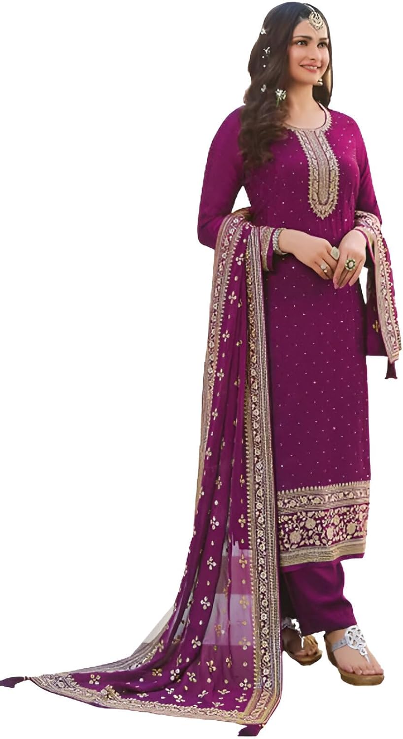 ASISA Women's Dola Silk Semi Stitched Embroidery Salwar Suit Set - Violet