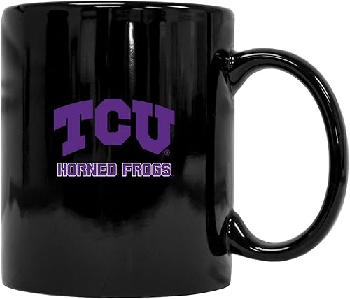 TCU Horned Frogs - Taza de café de cerámica negra (negra). Producto universitario con licencia oficial