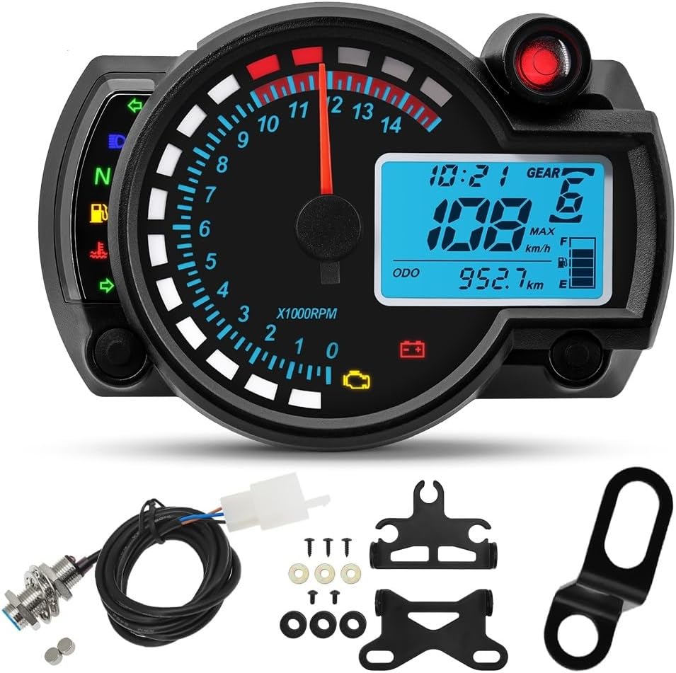Odometer Speedometer Universal Dashboard Digital Motorcycle Odometer Speedometer Meter Instrument Adjustable 0-299 KM/H 7 Colors Backlight