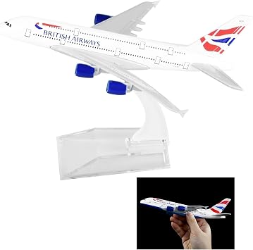 16 cm Double-Deck Airplane Model   Alloy Diecast Aircraft Collectible for Display, Desk Decor and Gift Red, White & Blue Livery