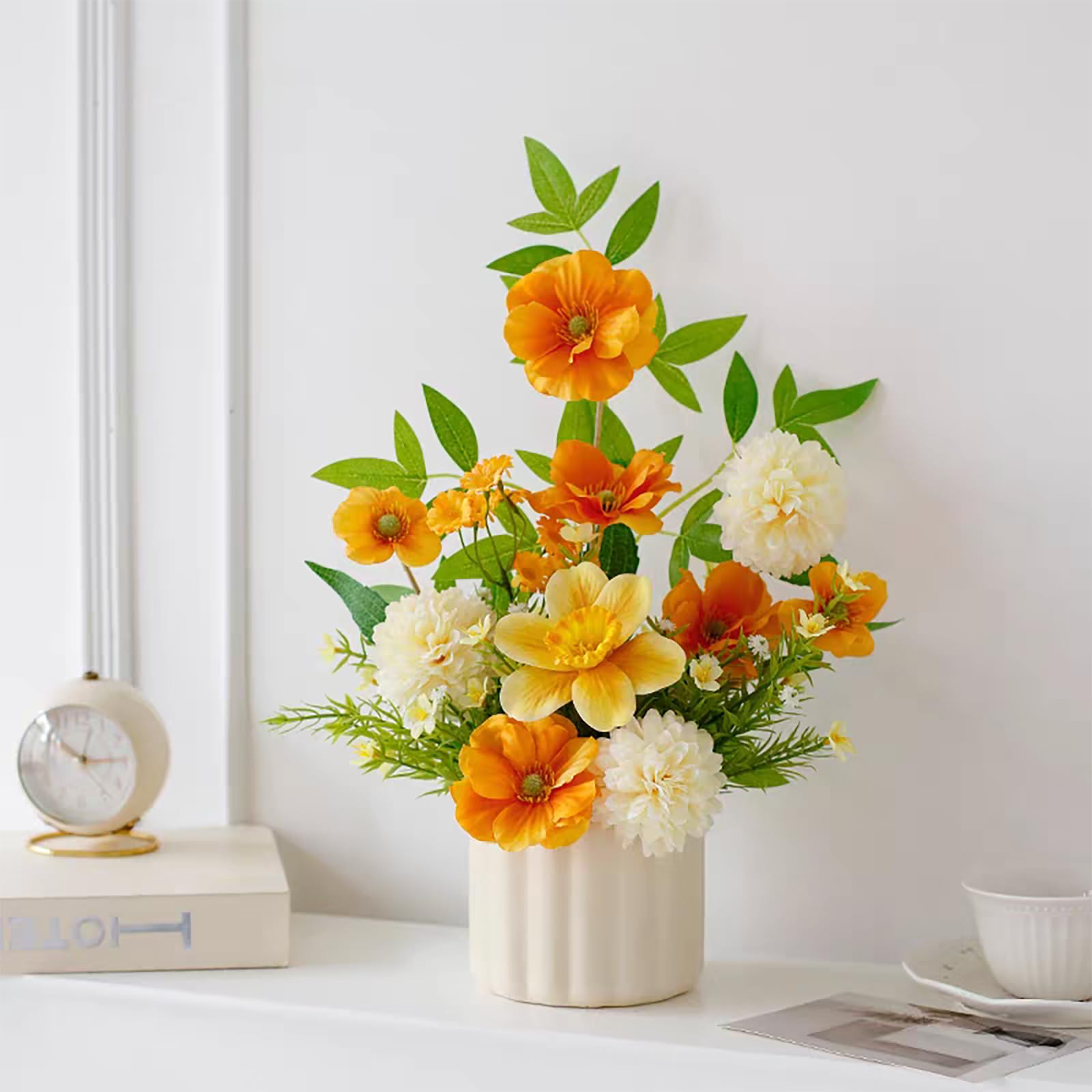 Artificial Flowers with Vase, Faux Flower Arrangement with Eucalyptus Leaves, Silk Hydrangea Table Centerpiece for Home Office Kitchen, Dining Room & Coffee Table Decor — view 7
