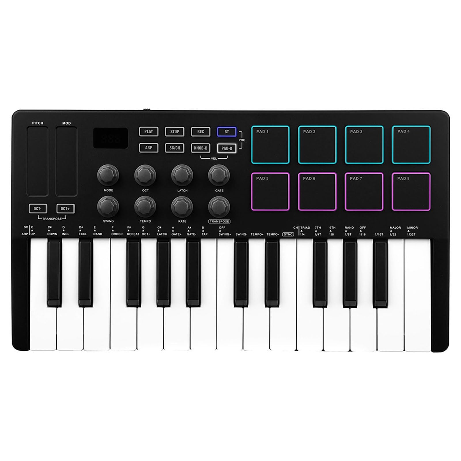 Teclado portátil de 25 teclas con teclas dinámicas y Plug and Play para estudio/viajes, producción de música, teclado USB