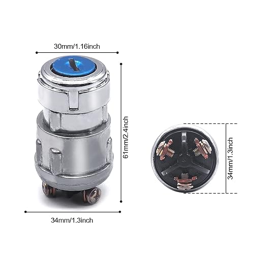 Miniatura 3 de mankk Interruptor de encendido de 3 cables con llave de 12 V, interruptor universal de arranque de motor, apagadoencendido (arranque), 3 posiciones