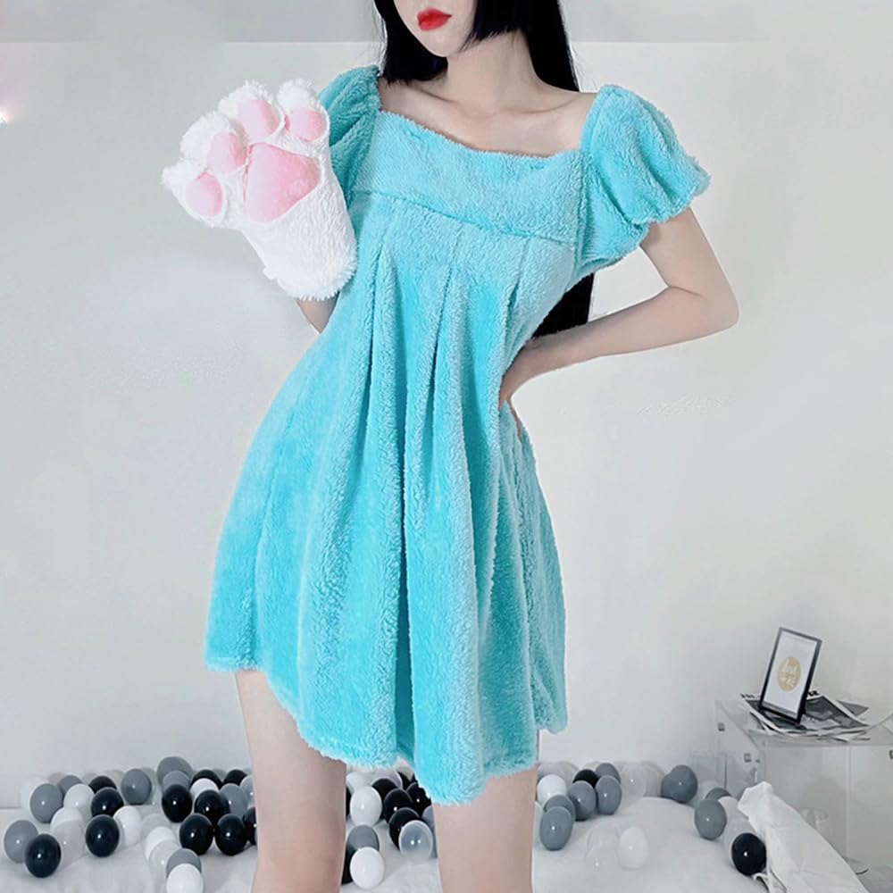 QNCLO Women's sexy cosplay flannel underwear Japanese anime kawaii cute plush bathrobe pajamas