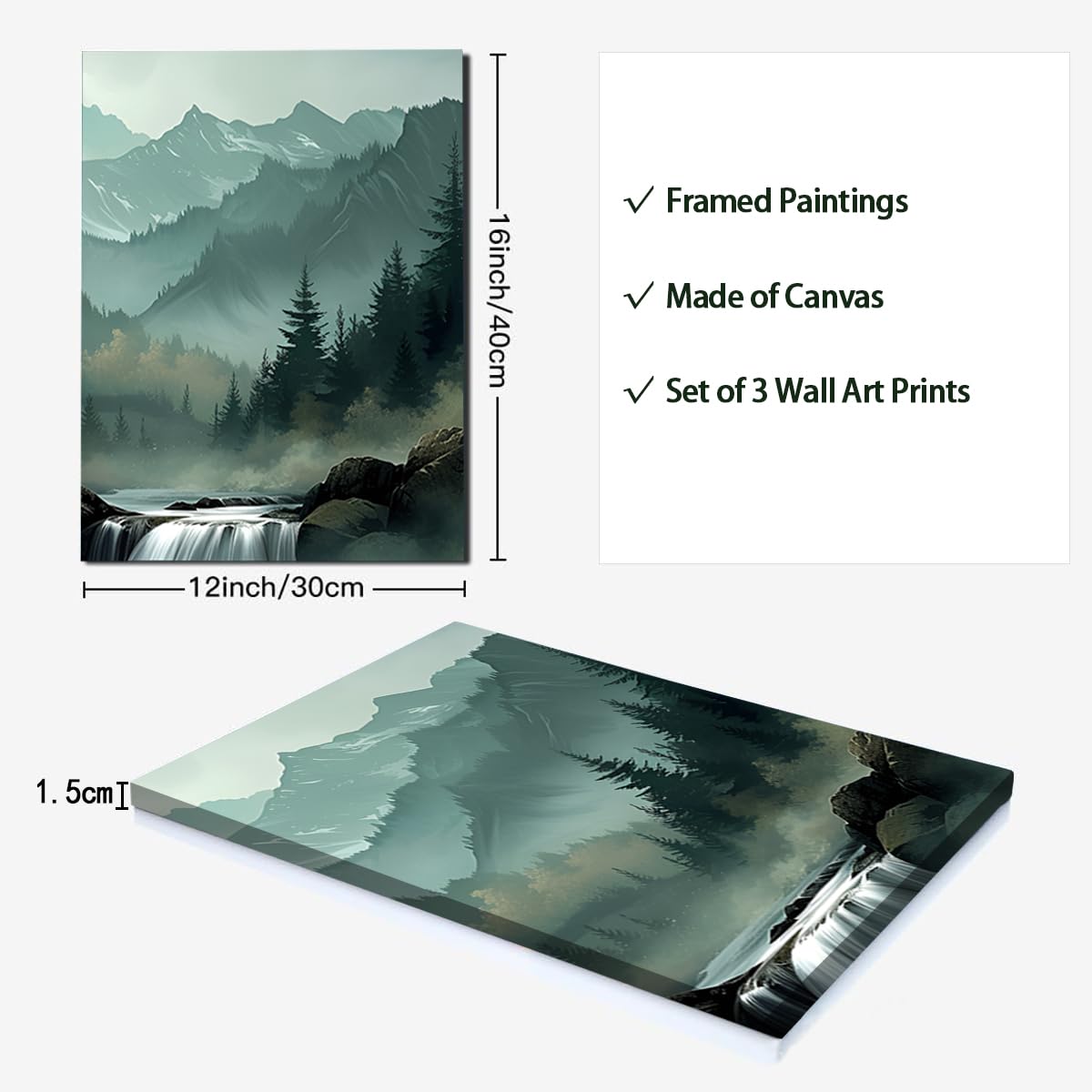 YWQQ Stampe e Quadri su Tela 3 pz, Quadri Moderni Soggiorno, Foresta Nordica Albero Stampe Su Tela, Quadro Decorazione da Parete per Ufficio Sala Yoga, con Cornice Interna