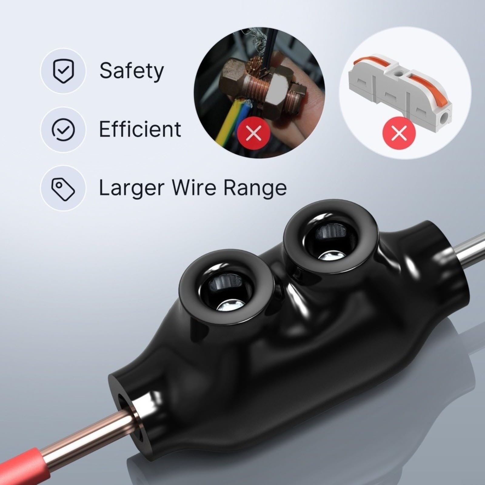 5 connettori per cavi isolati in alluminio e rame per 2-14 AWG, manicotto per cavo di ingresso unilaterale per una connessione sicura, nero (come mostrato)