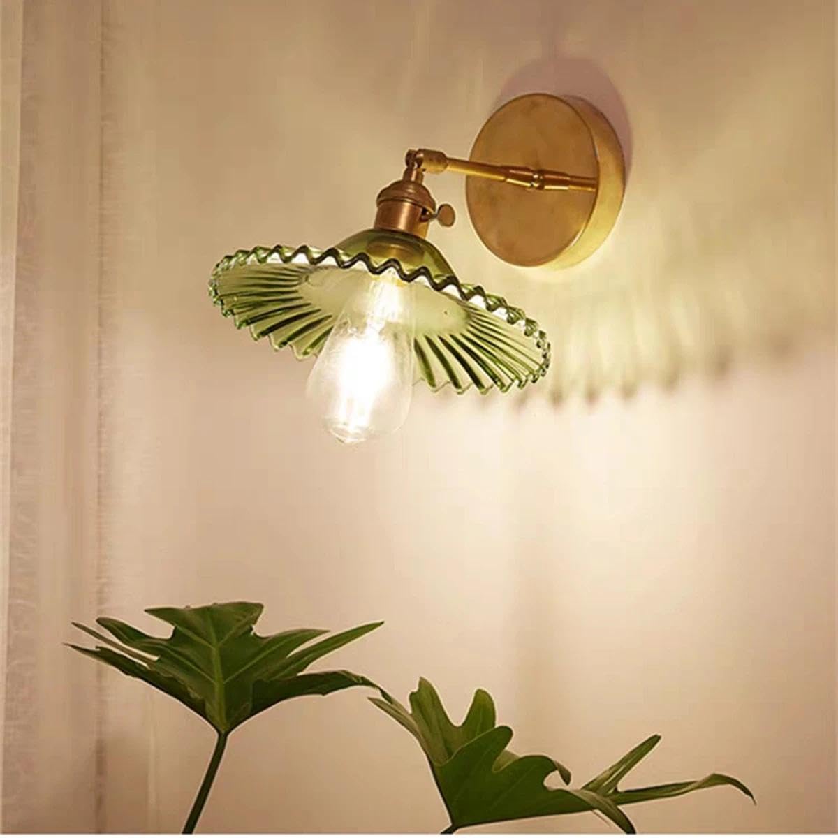 Zielona lampa ścienna w stylu vintage, ze szkła, E27, przemysłowa, z mosiężną oprawką, przełącznik, regulowane światło w górę w dół, do sypialni, kuchni, loftu