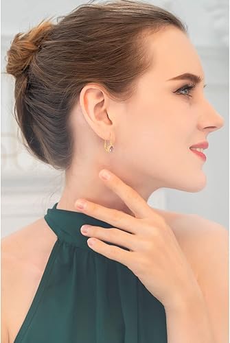 Vista 4 de Aretes para mujer, aretes de piedra natal, 0.315 x 0.236 in con halo de pera genuina o sintética, palancas, aretes de lágrima, aretes de gota