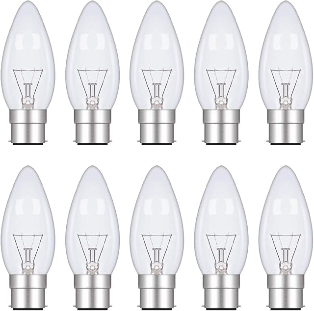 Lightbulbs Bayonette, B22 Bulb Dimmable Warm White, Bayonet Light Bulb 40W 410 Lumens, 10 Pack Light Bulbs Bayonet Candle, Clear, 230V