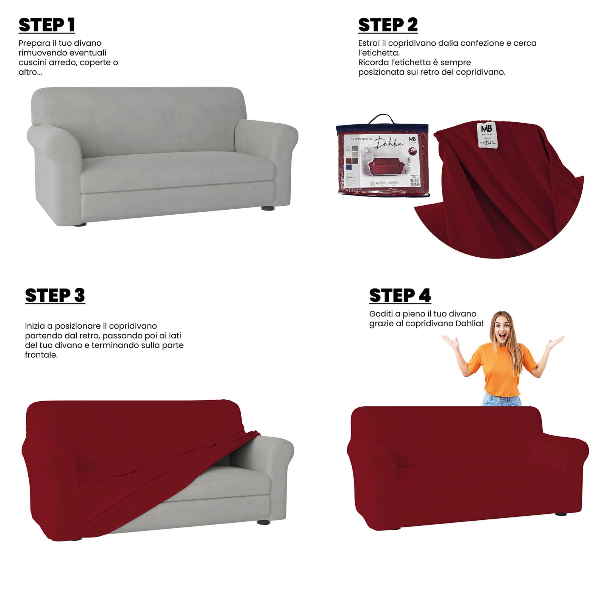 MB HOME BASIC Pokrowiec na sofę Dahlia, Bordowy, 3 Miejsca