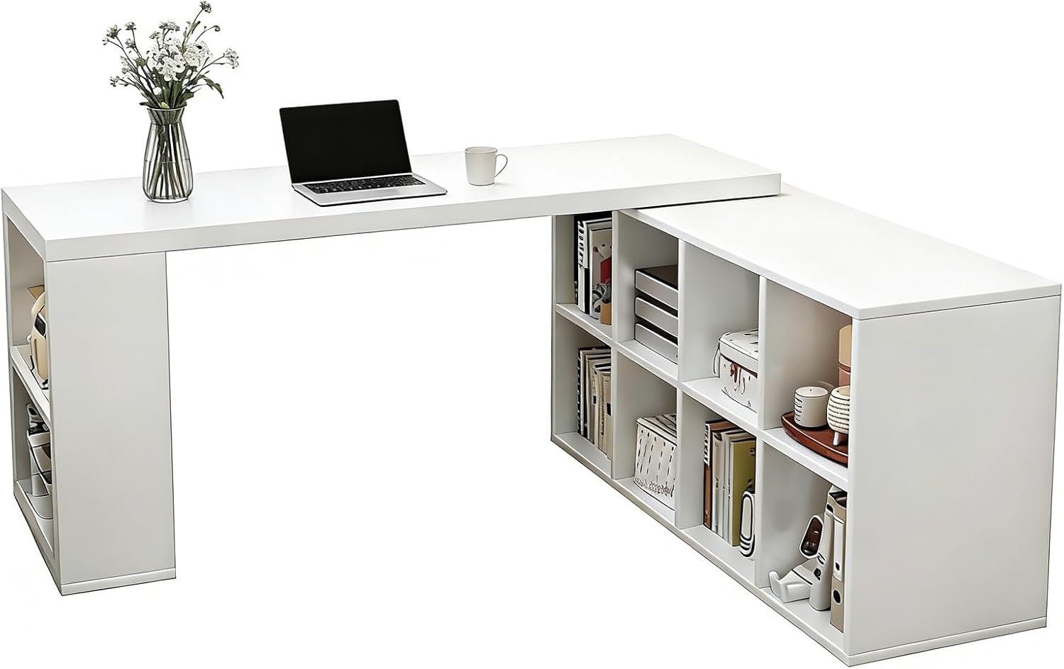 Storage Trolley Modular Extendable Desk & Kitchen Island with Open Cubby Storage Shelving Organizer(Medium)