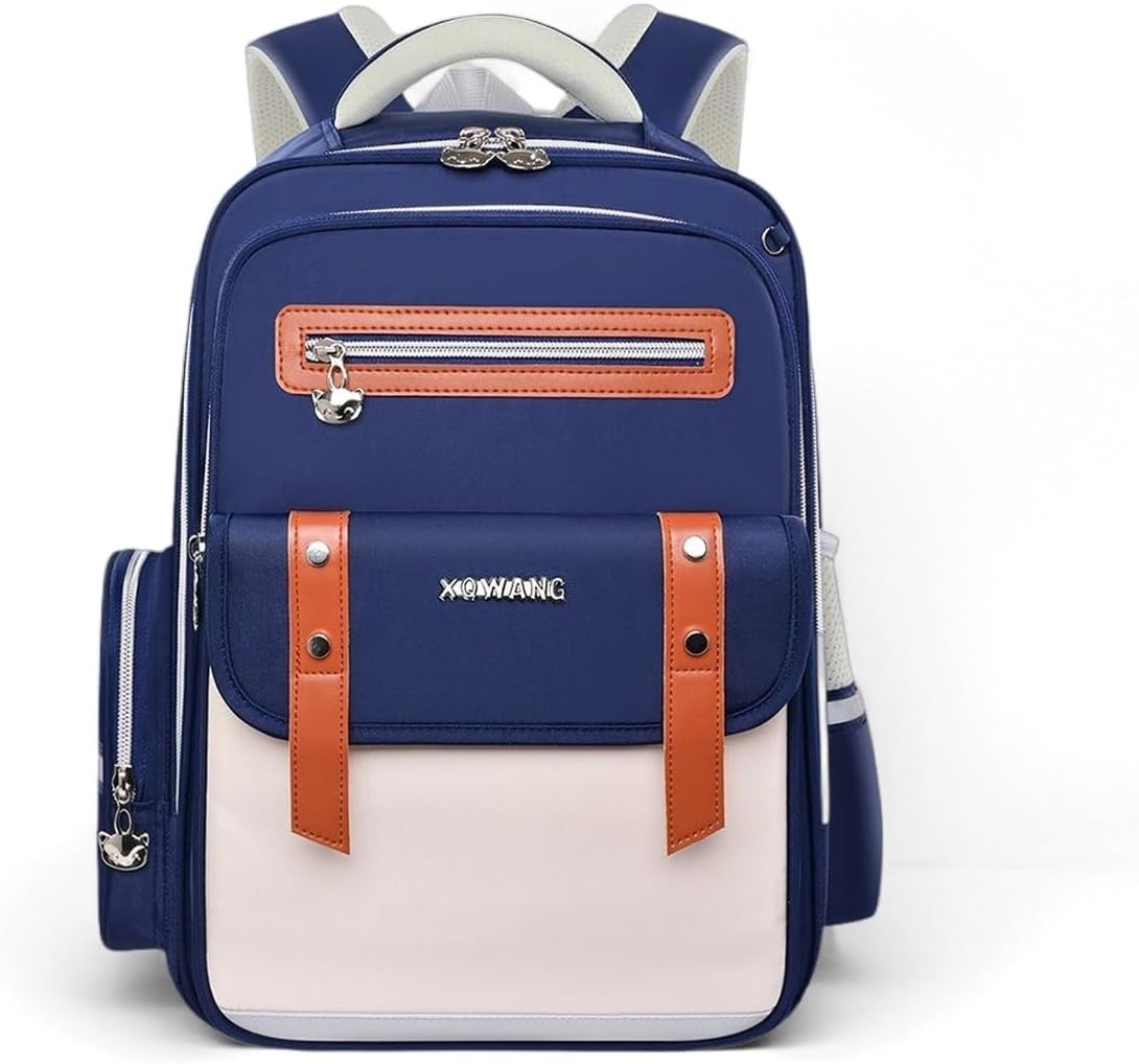 Kids Backpack for Kids, Lightweight Waterproof Blue White Backpack for School, Kindergarten Elementary School Students Boys & Girls Backpack with Safety Whistle and Includes a Detachable Waist Belt
