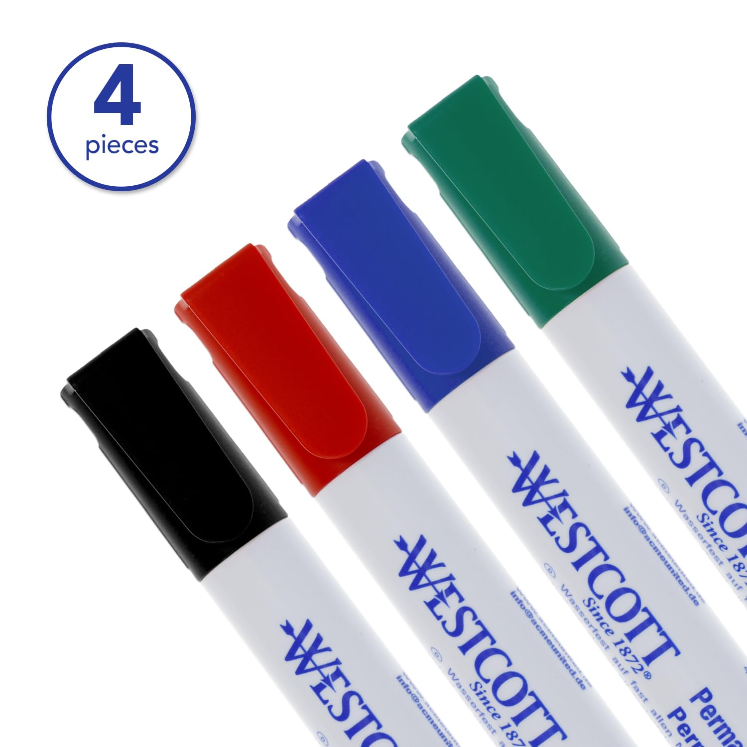Westcott Permanente Marker 10 stuks Blauw | Voordeelverpakking waterdichte markeerstiften | 1,5-3,0 mm bullet tip | lichtecht, sneldrogend, veegbestendig | E-713007 00