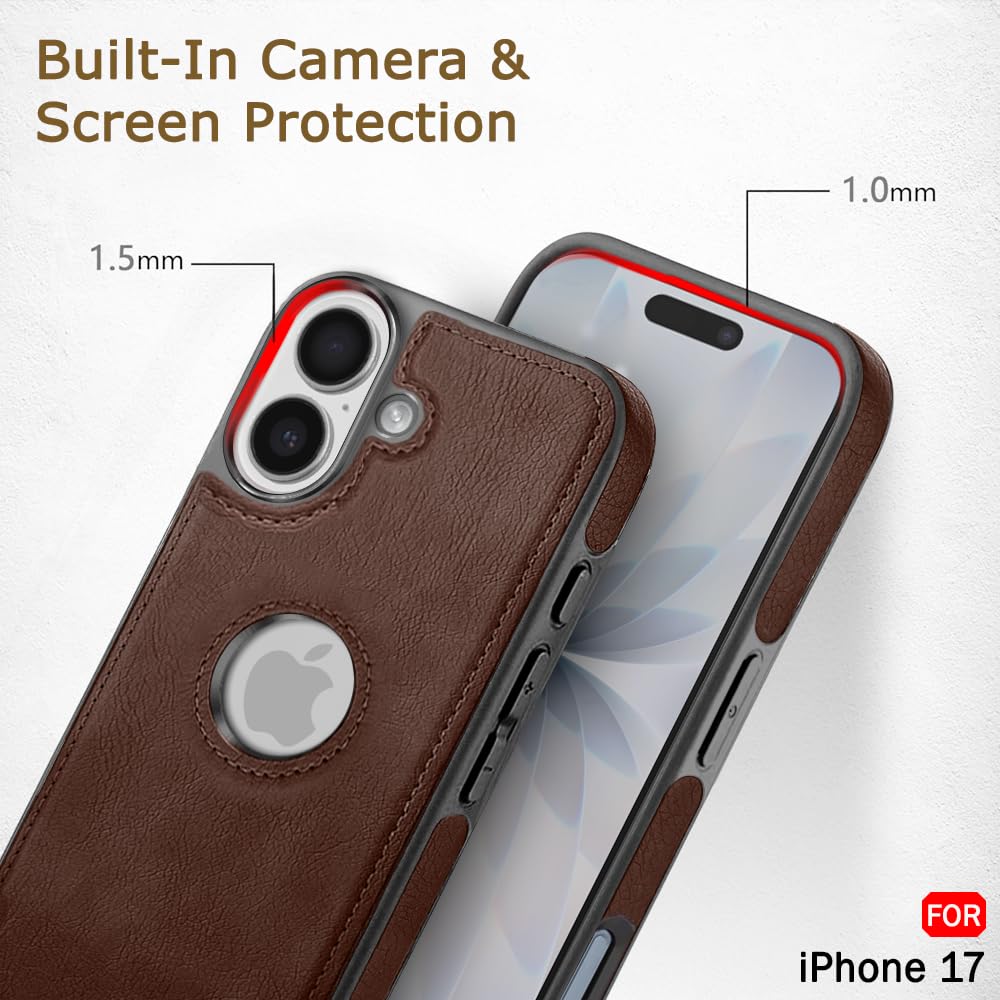 TheGiftKart Genuine Leather Finish Back Cover Case for iPhone 17 | Shockproof Design | Raised Edges for Camera & Screen Protection | Stunning Minimalist Design Back Case Cover (Chrome Sides, Brown) — Amazon image 5