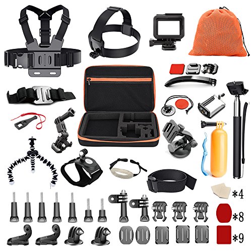 Pieviev 60-in-1 Accessories Kit for Action Camera Self Stick Chest Strap Head Mount