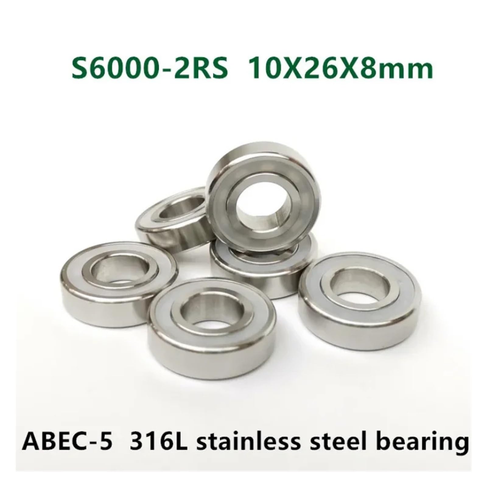 MAMA'S PEARL Lot de 10 roulements en Acier Inoxydable 316L S6000-2RS 10 x 26 x 8 mm, roulements étanches S6000RS