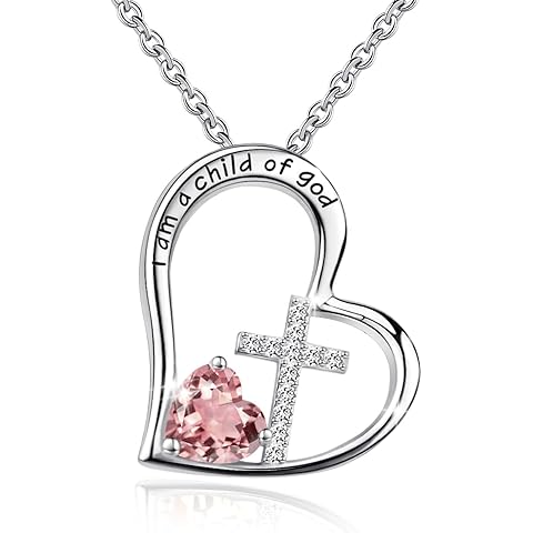 925 Sterling Silver I Am a Child of God Cross Pendant Necklaces for Women, Cross Ne...