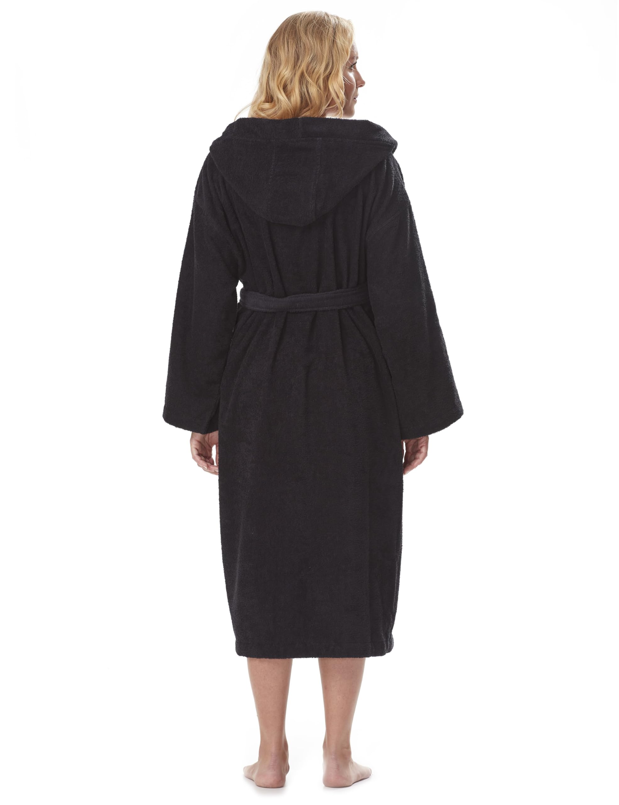 Arus Accappatoio Donna 100% Cotone, Spugna, Cappuccio, Polpaccio | Morbido accappatoio in spugna con cintura e 2 ampie tasche, ideale per doccia, sauna, spa e piscina.