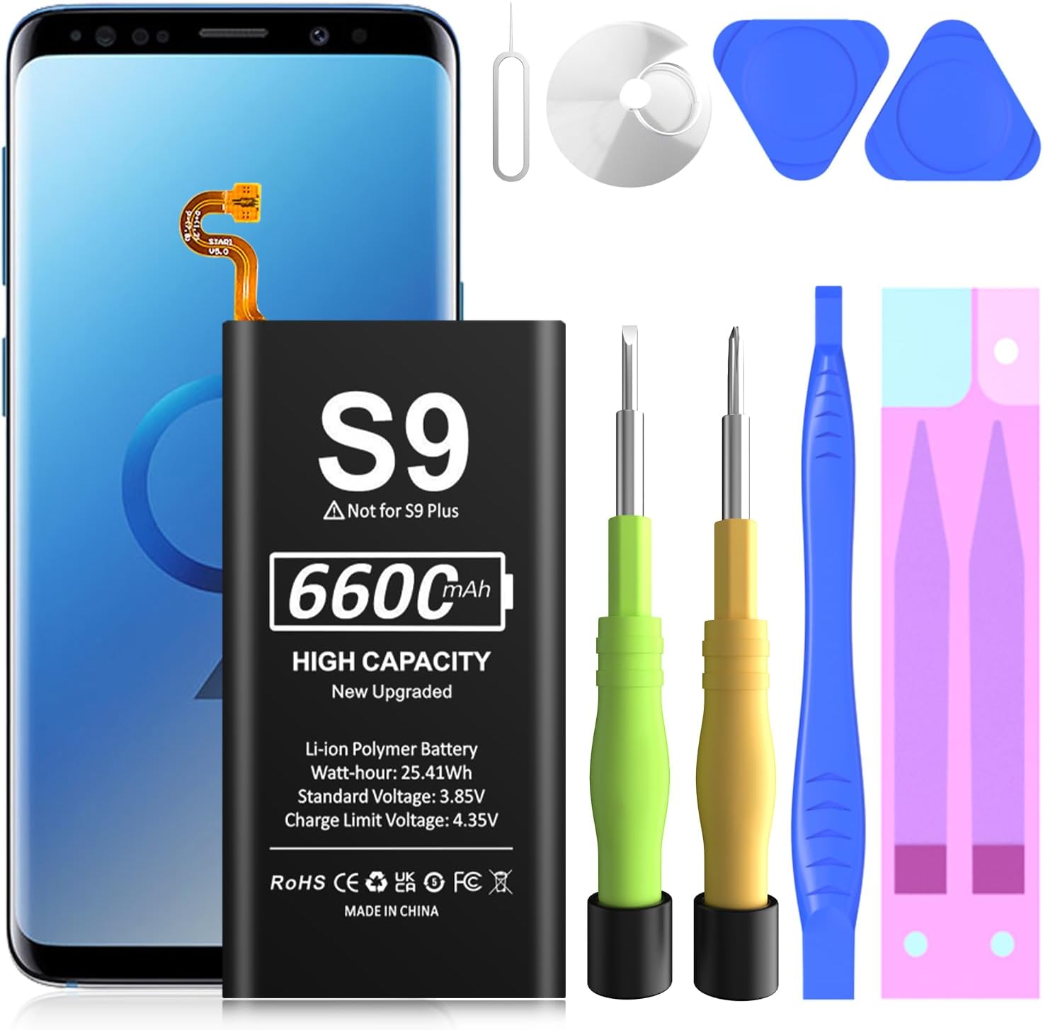 Battery for Samsung Galaxy S9 Replacement Kits,[6600mAh](2024New Upgraded) Compatible with Samsung Galaxy S9 Models G960F, G960F/DS, G960U, G960W, G9600 with Professional Tool Kit