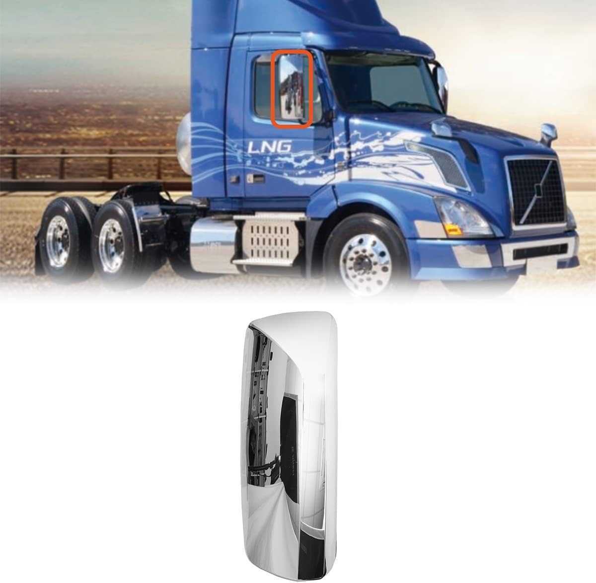 Chrome Door Mirror For Volvo VNL Power Heated with Turn Signal for 2004-2023 Volvo VNL 2004-2017 Volvo VNM 2018-2023 Volvo VNR 2013-2023 Volvo VNX Trucks Passenger/Right Side