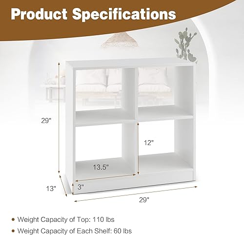 Miniatura 3 de Giantex Estantería de 4 cubos color blanco  Estantería abierta independiente de 2 niveles con dispositivo antivuelco, organizador de almacenamiento