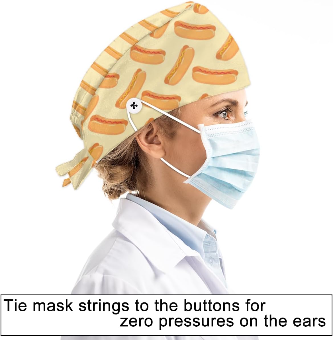 African Fashion Pattern Working Cap with Button Sweatband Bouffant Hats Adjustable Scrub Caps for Women Men