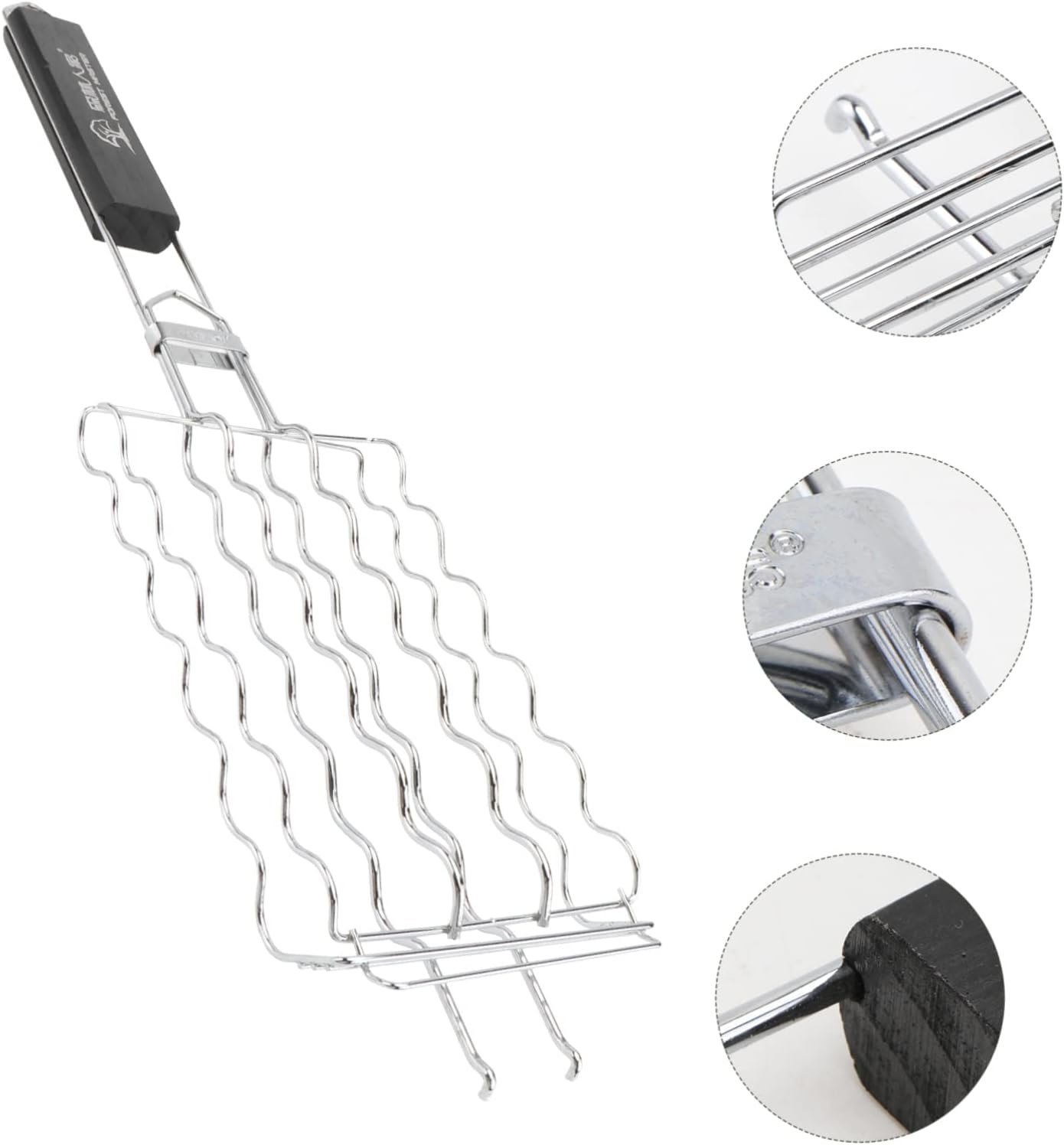 Stainless Steel BBQ Grill Net Heat Resistant Handle Barbecue Accessory for Outdoor Cooking for Fish and Sausages Easy to Use Grilling Tool