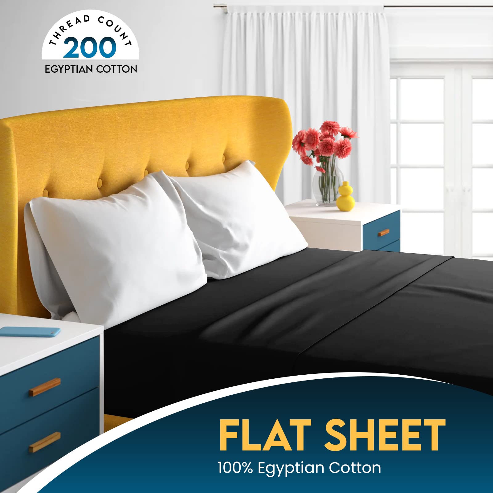 Sunshine Comforts Egyptian Cotton Flat Sheets Super King Size Breathable, Anti Wrinkle - Image 3
