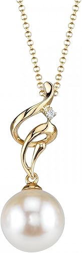 The Pearl Source Collar con colgante Aria de oro de 14 quilates con perlas cultivadas Akoya blancas y diamantes para mujer