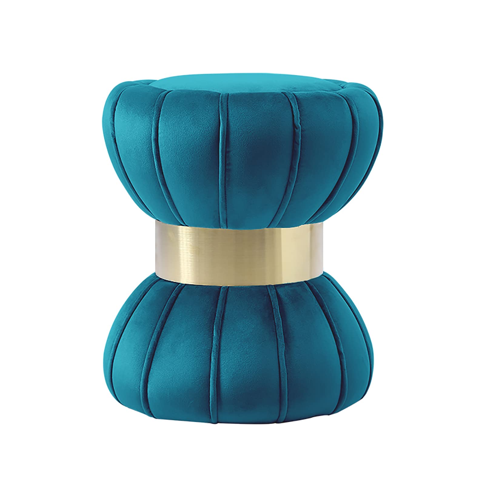 Tabouret rembourré bleu paon : la solution confort pour changer les chaussures au salon
