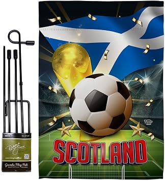 World Cup Scotland Garden Flag Set with Stand Sports Soccer Game Goal Ball Football Entertainment Activity Physical Small Decorative Gift Yard House Banner Made In USA 13 X 18.5