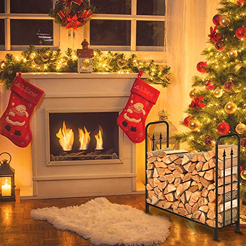 Guangshuohui Single Layer Fireplace Rack,44 Inches High Indoor &Outdoor Wrought Iron Firewood Rack Heavy Duty Wood Storage Log Holder Fireplace Tools Stand,Black #TOP5