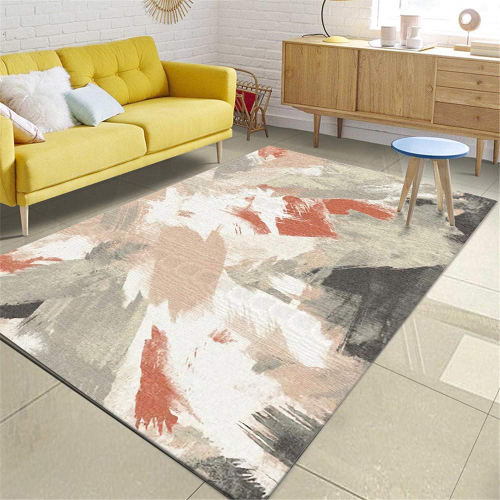 Tapis d'intérieur abstrait aquarelle en tissu doux haute densité gris et rose