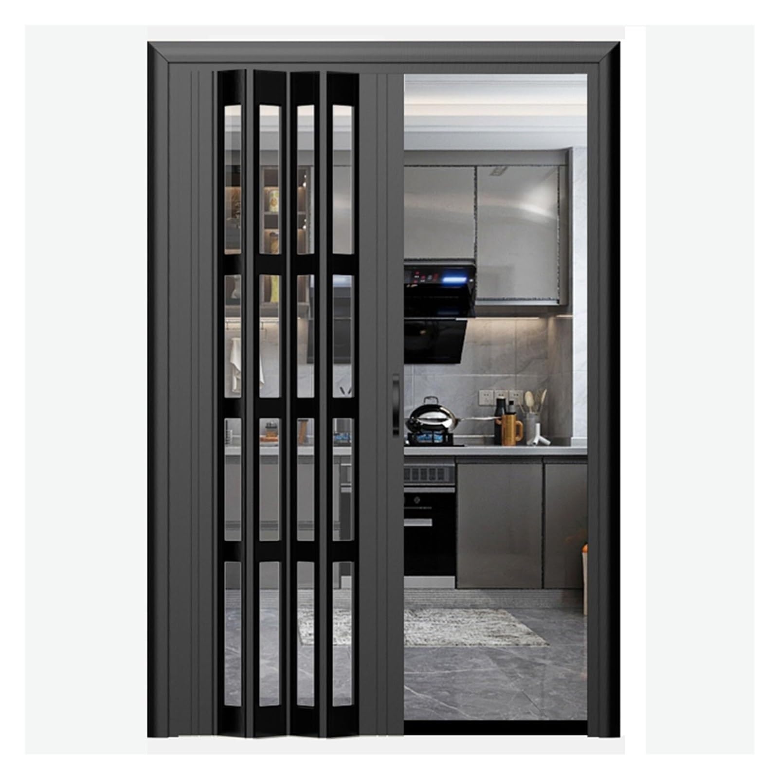 Séparateur de pièce pour chambre et cuisine : porte coulissante pliante en aluminium noir 122 cm