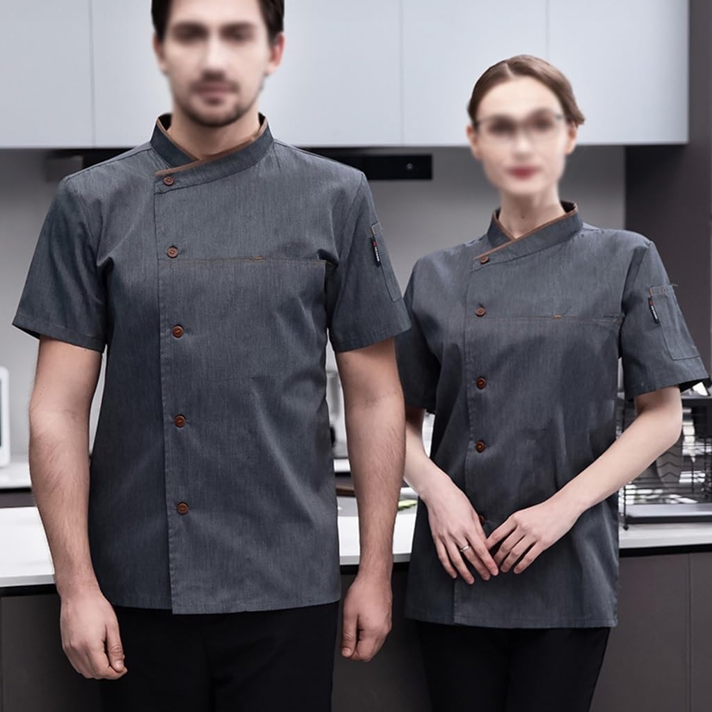 ElzEy Unisex Short Sleeve Chef Jacket Coat for Food Service Caterers and Culinary Breathable Work Wear Uniform
