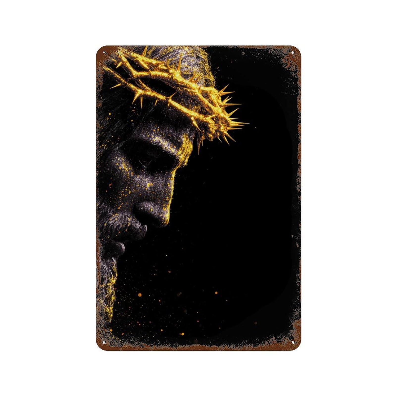 Golden Crown of Thorns -1 Aged Metal Wall Plaque 11.8"x7.9", for Pub, Kitchen And Man Cave Decor, Decorative Metal Wall Art